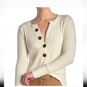 We The Free Cream Ribbed Button Henley Top